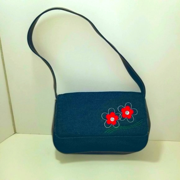 Carryland small jean purse red flowers Vintage - Picture 5 of 10